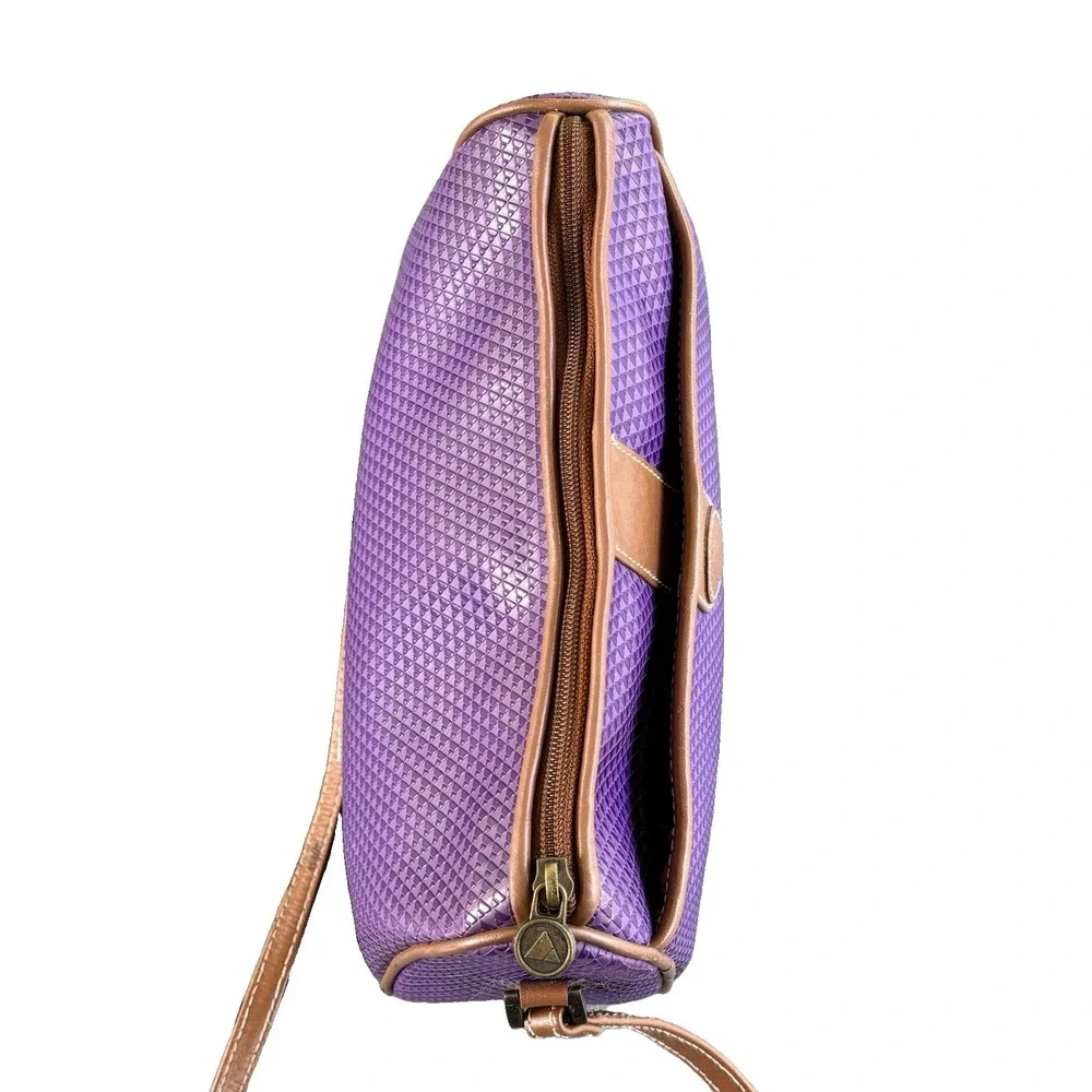Vintage 1980s Liz Claiborne Purple Geometric Crossbody Bag Leather Piping